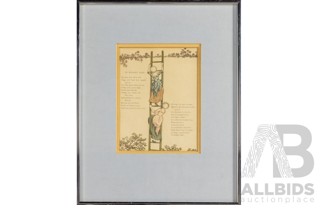 Kate Greenaway, (19th Century, British, 1846-1901), To Mystery Land, Original Antique Woodblock Print, 39 x 31 cm (frame)