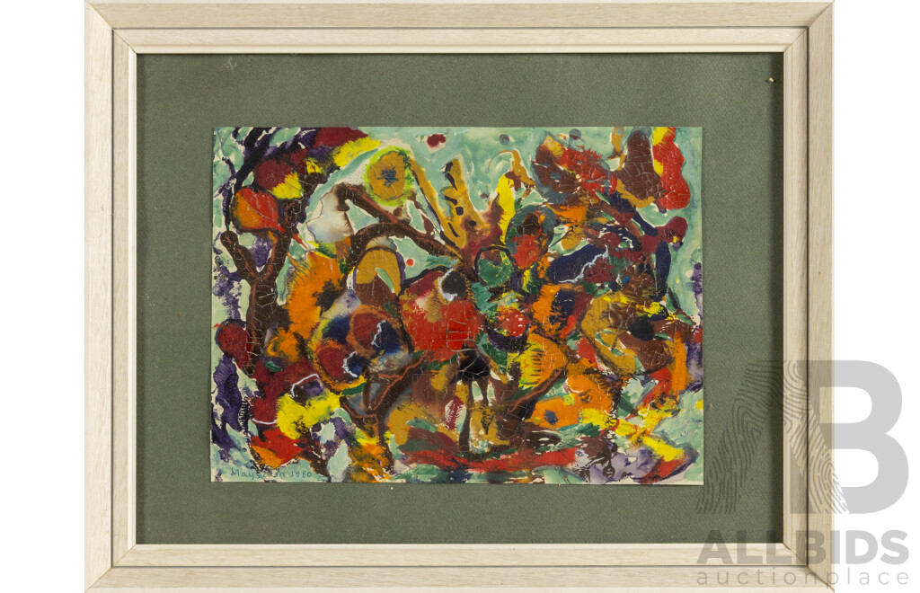 Maysoun (20th Century, Syrian), Souq Symphony, Wonderful Original Vintage Oil on Paper, 37 x 47 cm (frame)