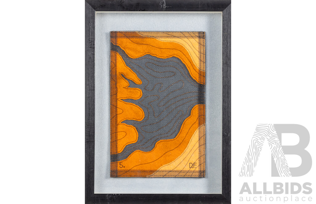 D.F, (20th Century), Golden Canyon, Original Fabric Layered Mixed Media, 32 x 24 cm (frame)
