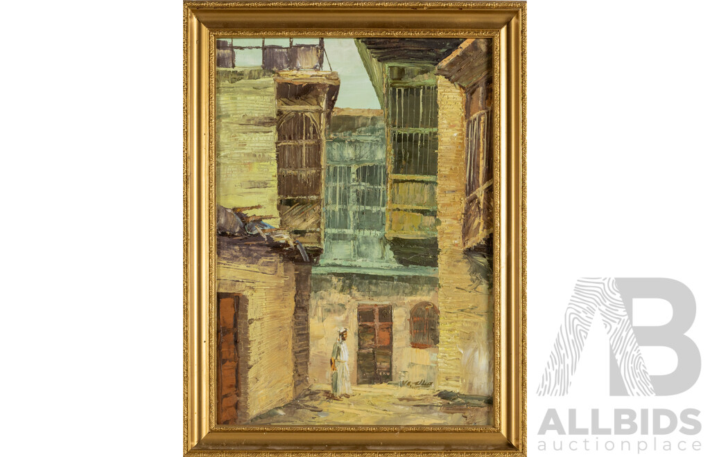 Artist Unknown (20th Century, Middle Eastern), Golden Alleyway & Echoes of the Old Casbah, Pair of Original Vintage Oils on Canvas, 56.5 x 42.5 cm (frames) (2)