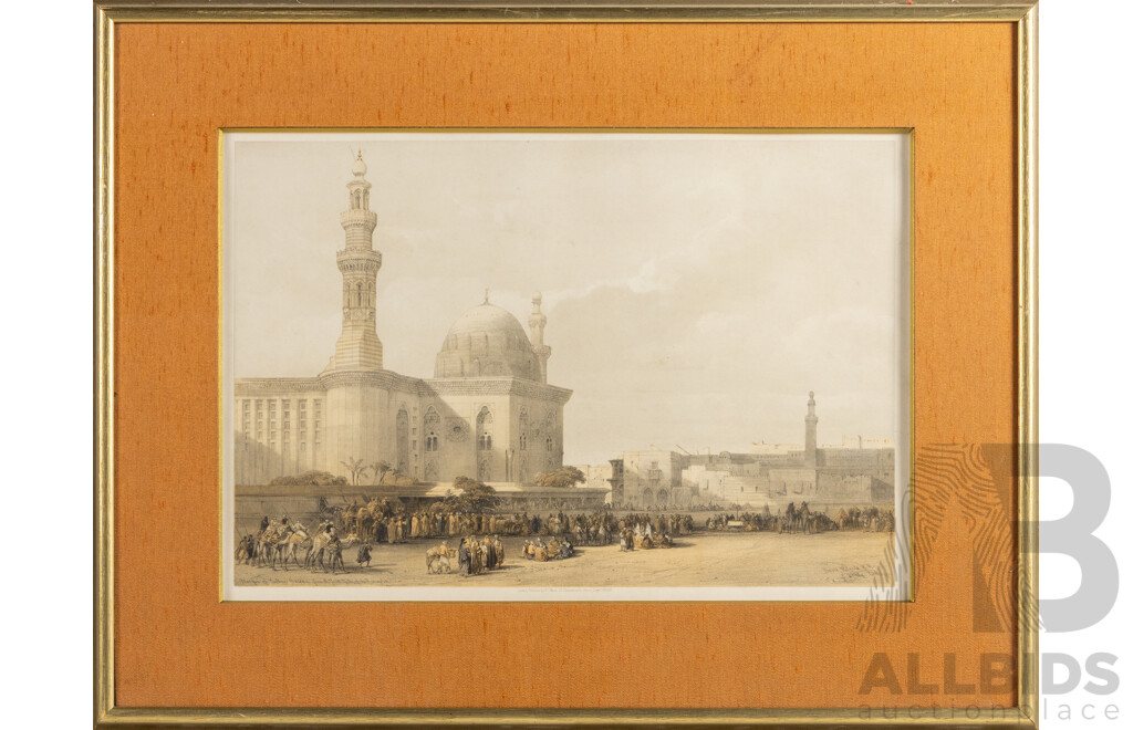 David Roberts (19th C., Scottish, 1796-1864) & Louis Haghe (19 C., Belgian, 1806-1885), Mosque of the Sultan Hassan From the Great Square of the Rumeyleh, Antique Lithographic Print, 70 W x 54 H cm (frame)
