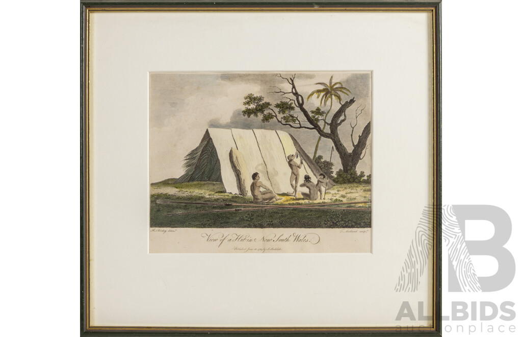 Terre De Diemen & View of a Hut in New South Wales, Pair of Antique Copper Engravings, 33 W x 40 H cm & 38 W x 36 H cm (frames) (2)