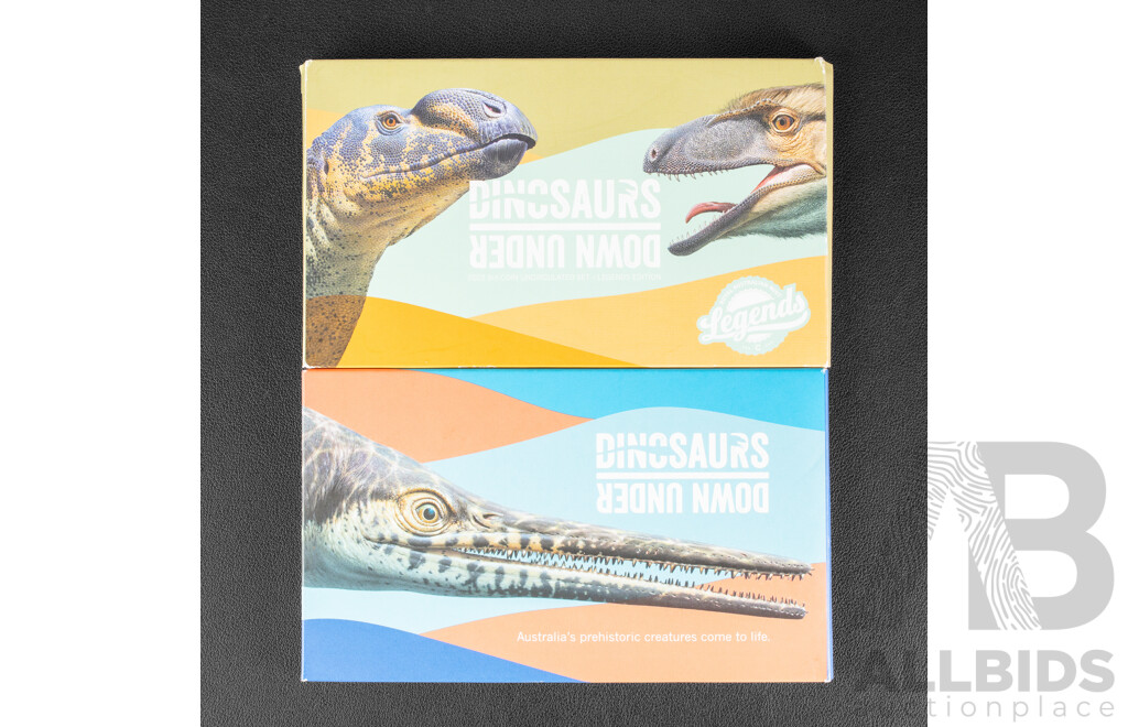 Australian RAM 2022 Dinosaurs Down Under UNC Six Coin Year Set, and Four One Dollar Coin Privy Mark Set