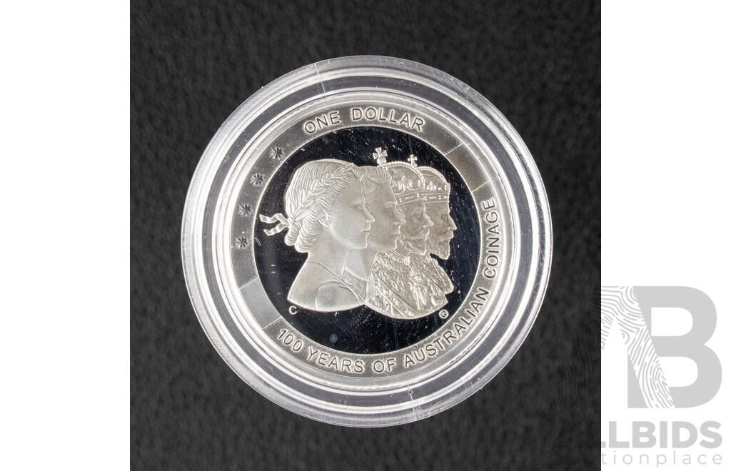 Australian RAM 2010 Silver Proof One Dollar Coin, One Hundred Years of Australian Coinage .999