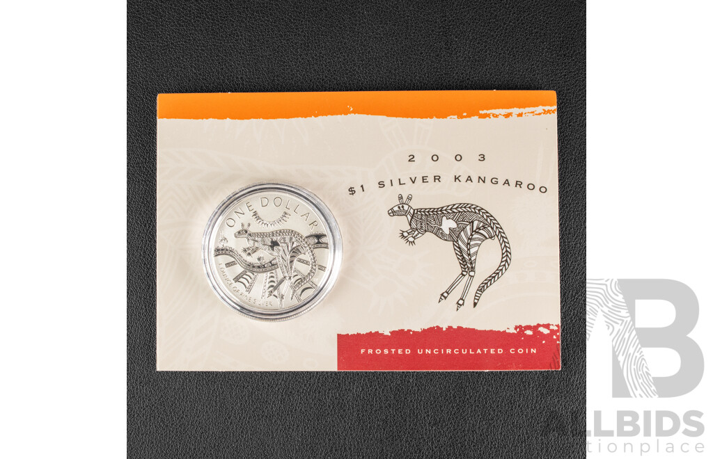 Australian RAM 2003 Silver Frosted One Dollar Coin, Silver Kangaroo .999