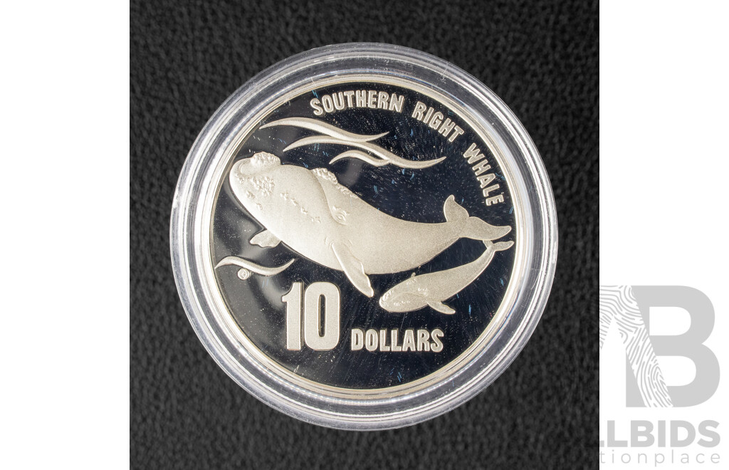 Australian RAM 1996 Silver Ten Dollar Coin, Australia's Endangered Species - Southern Right Whale .925