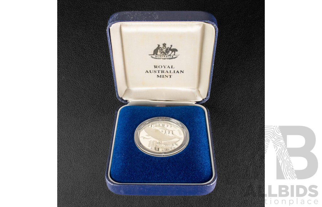 Australian RAM 1996 Silver Ten Dollar Coin, Australia's Endangered Species - Southern Right Whale .925