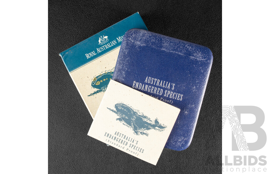Australian RAM 1996 Silver Ten Dollar Coin, Australia's Endangered Species - Southern Right Whale .925