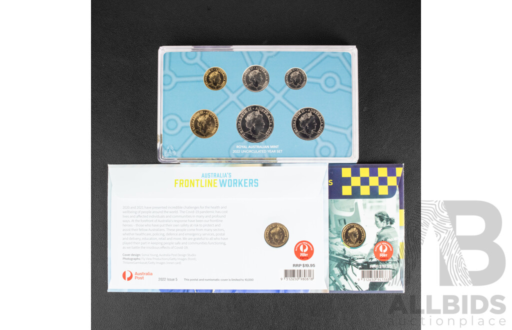 Australian RAM 2022 Six UNC Coin Set, Australia's Frontline Workers with Two PNCs, 2022 Frontline Workers and 2021 Ambulance Services