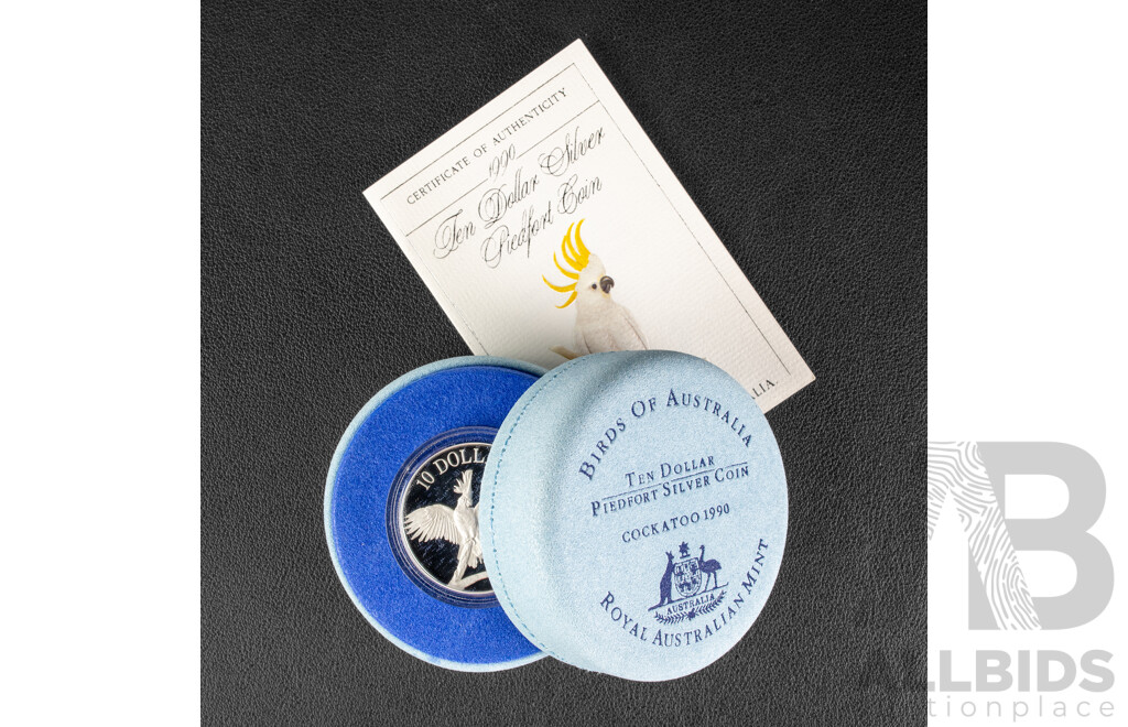 Australian RAM 1990 Silver Piedfort Ten Dollar Coin, Birds of Australia, Cockatoo .925