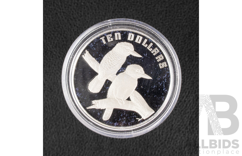 Australian RAM 1989 Silver Piedfort Ten Dollar Coin, Birds of Australia, Kookaburra .925