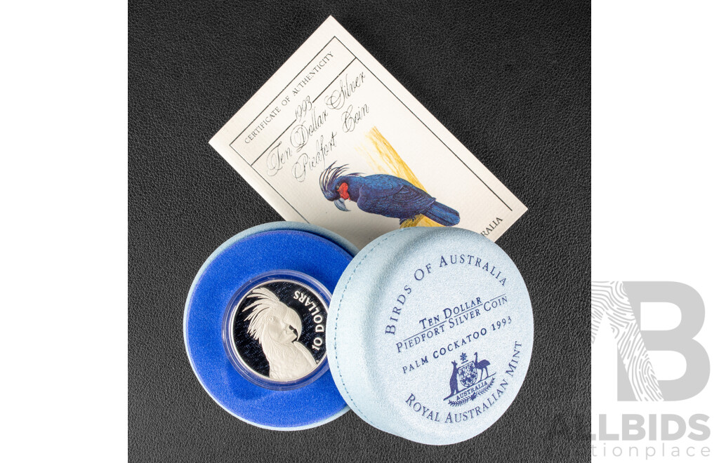 Australian RAM 1993 Ten Dollar Silver Piedfort Coin, Palm Cockatoo .925