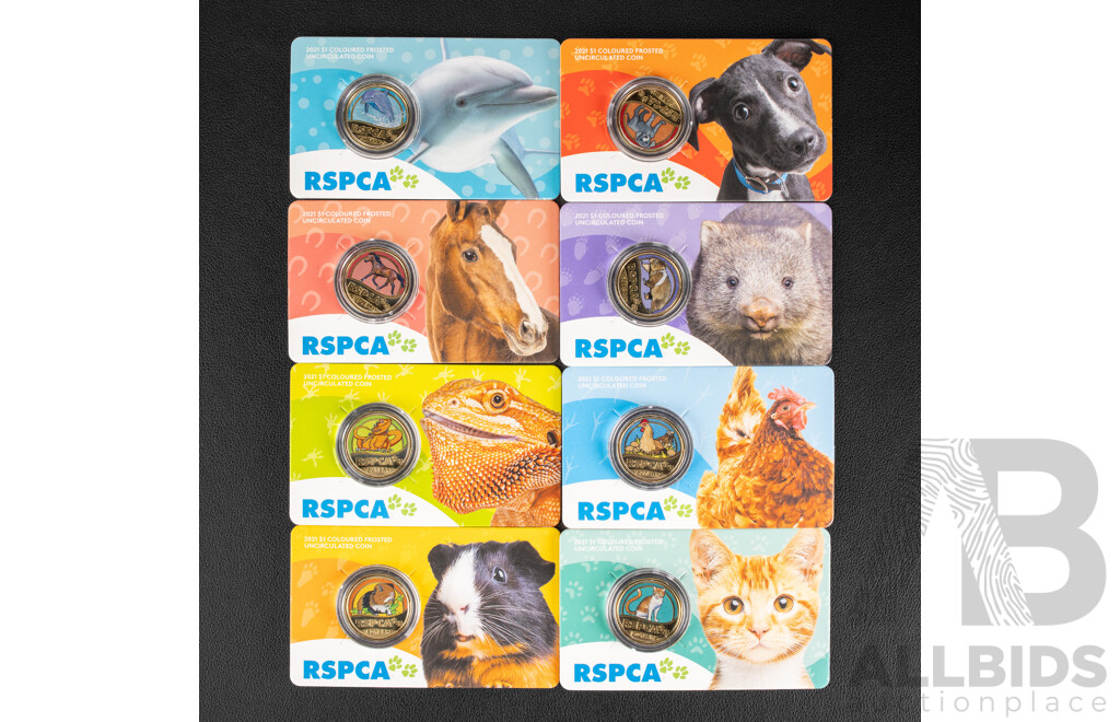 Australian RAM 2021 Colour Frosted One Dollar Coin Set, RSPCA 150 Years 1871 - 2021