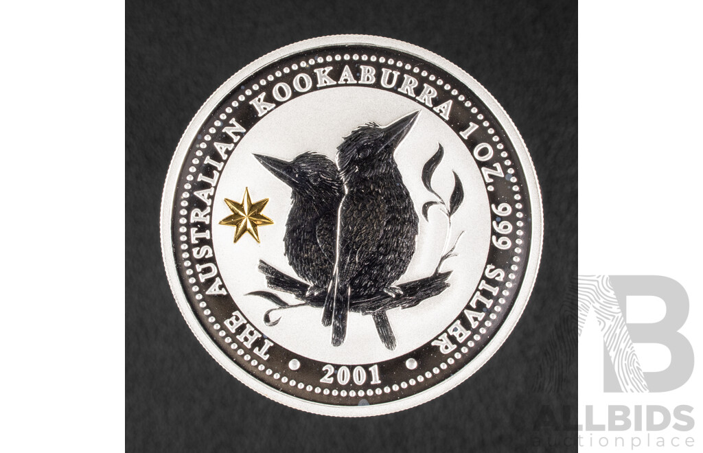 Australian Perth Mint 2001 Silver One Dollar Coin, Centenary of Federation, Gold Privy Mark .999