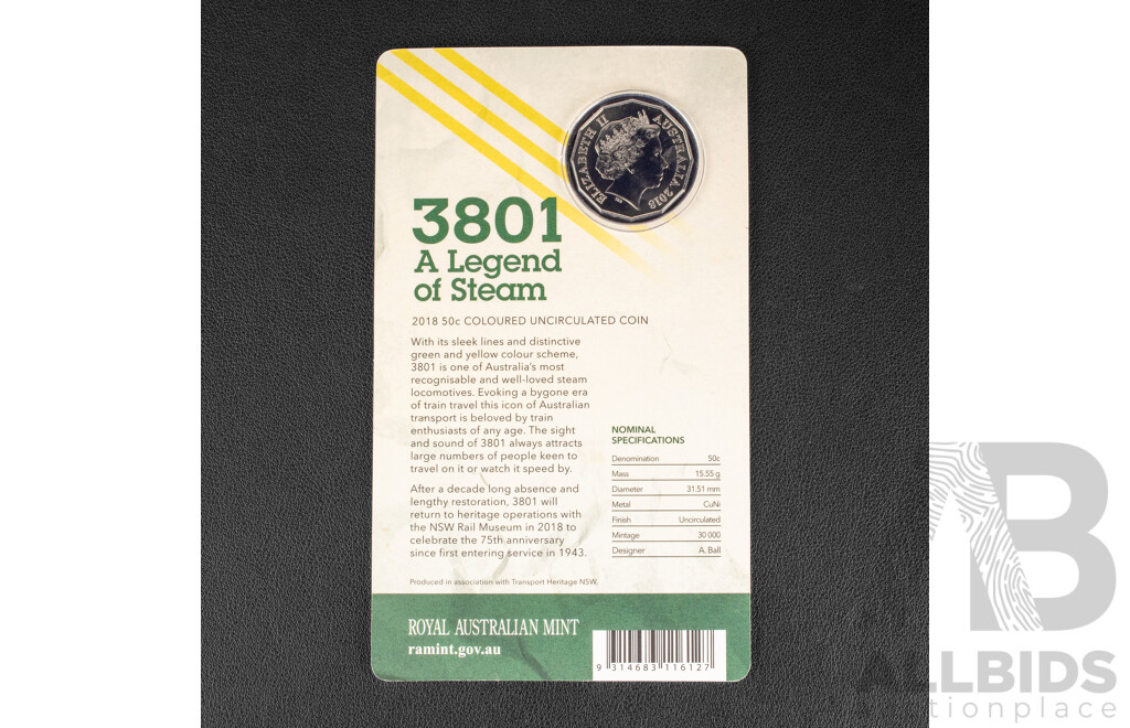 Australian RAM 2018 Fifty Cent Coin - A Legend of Steam 3801