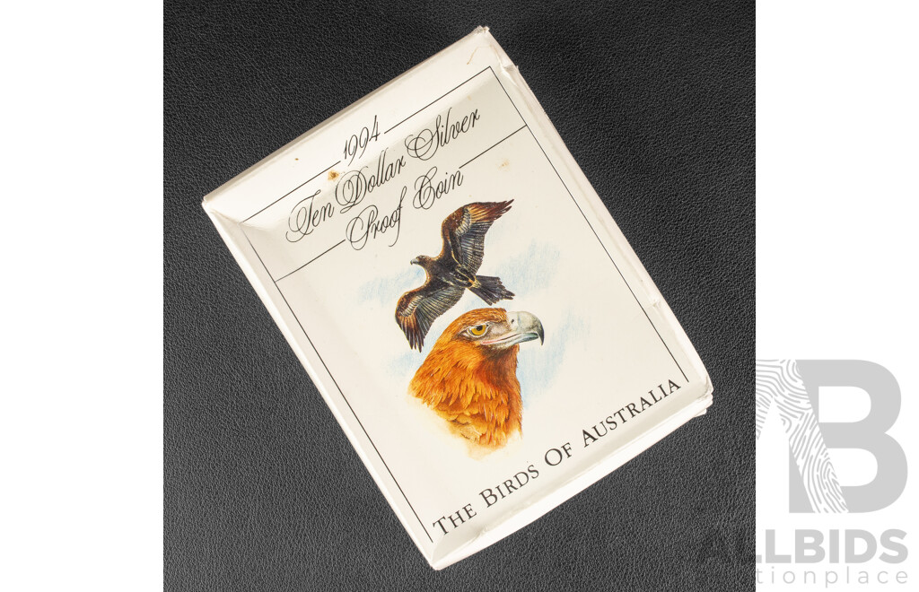 Australian RAM 1994 Silver Proof Ten Dollar Coin, Birds of Australia, Wedged-Tail Eagle .925