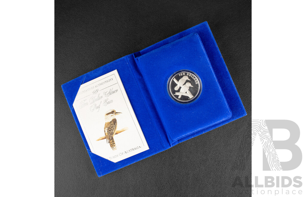 Australian RAM 1989 Silver Proof Ten Dollar Coin, Birds of Australia, Kookaburra .925