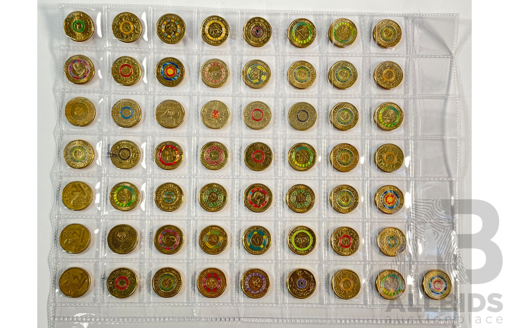 Fifty Seven Australian Two Dollar Coins Including 2016 Fifty Years Decimal Currency, 2024 War Animals Remembrance, 2012, 2014, 2017 Remembrance, 2015, 2016, 2017 Lest We Forget, 2017 Possum Magic..............