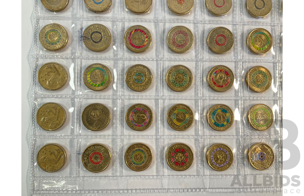 Fifty Seven Australian Two Dollar Coins Including 2016 Fifty Years Decimal Currency, 2024 War Animals Remembrance, 2012, 2014, 2017 Remembrance, 2015, 2016, 2017 Lest We Forget, 2017 Possum Magic..............