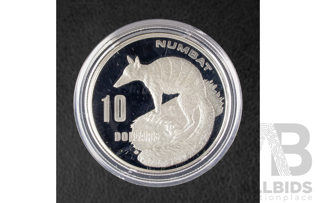 Australian RAM 1995 Piedfort Silver Proof Ten Dollar Coin, Endangered Species, Numbat .925