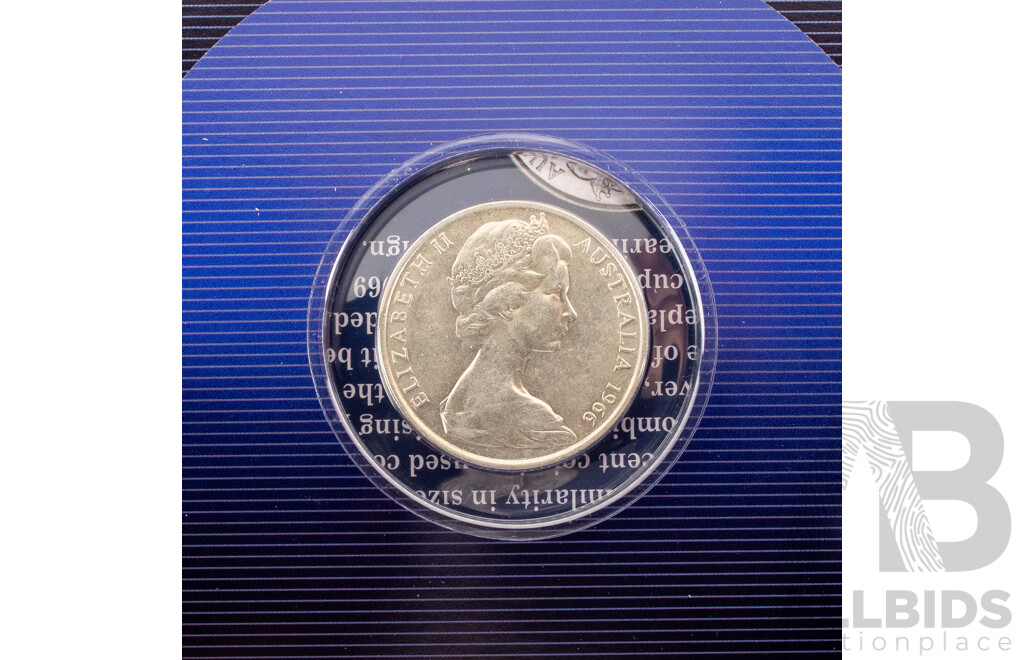 Australia's First Fifty Cent Coin 50th Anniversary Presentation Card, 1966 Round Silver Fifty Cent Coin, High Grade .800