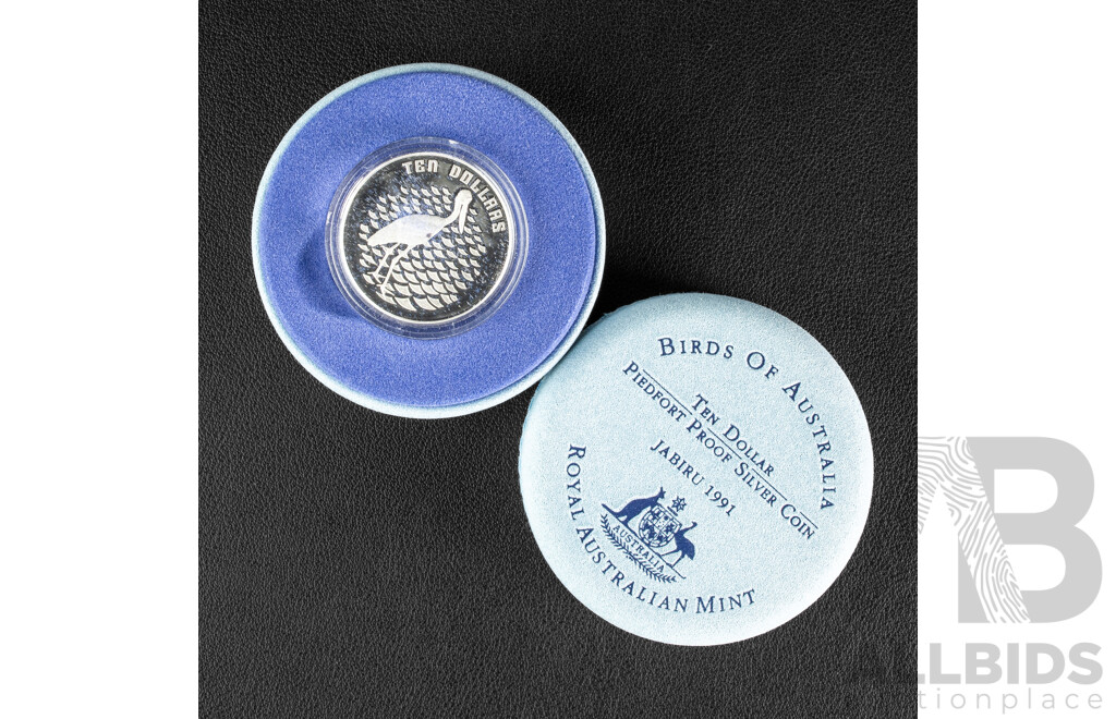Australian RAM 1991 Ten Dollar Silver Piedfort Coin, Birds of Australia, Jabiru .925