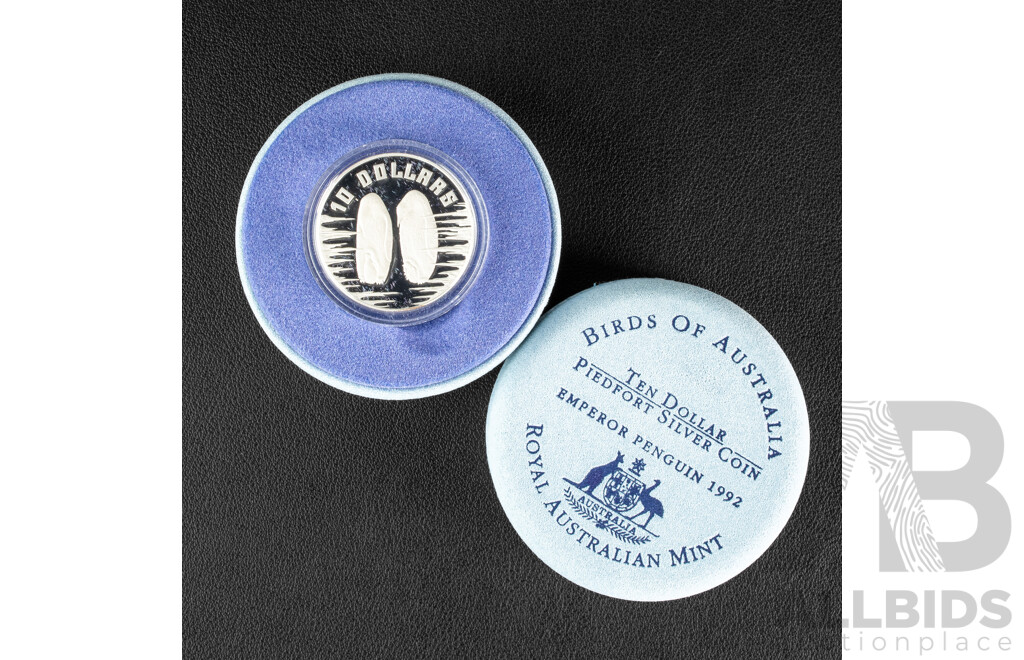 Australian RAM 1992 Silver Piedfort Ten Dollar Coin, Birds of Australia, Emperor Penguin .925