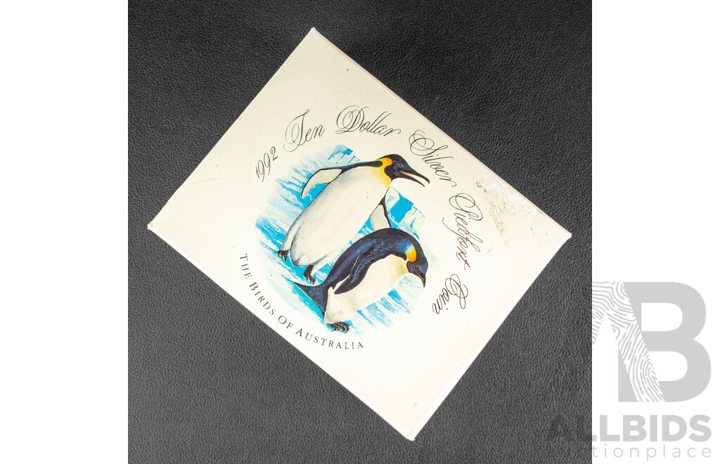 Australian RAM 1992 Silver Piedfort Ten Dollar Coin, Birds of Australia, Emperor Penguin .925