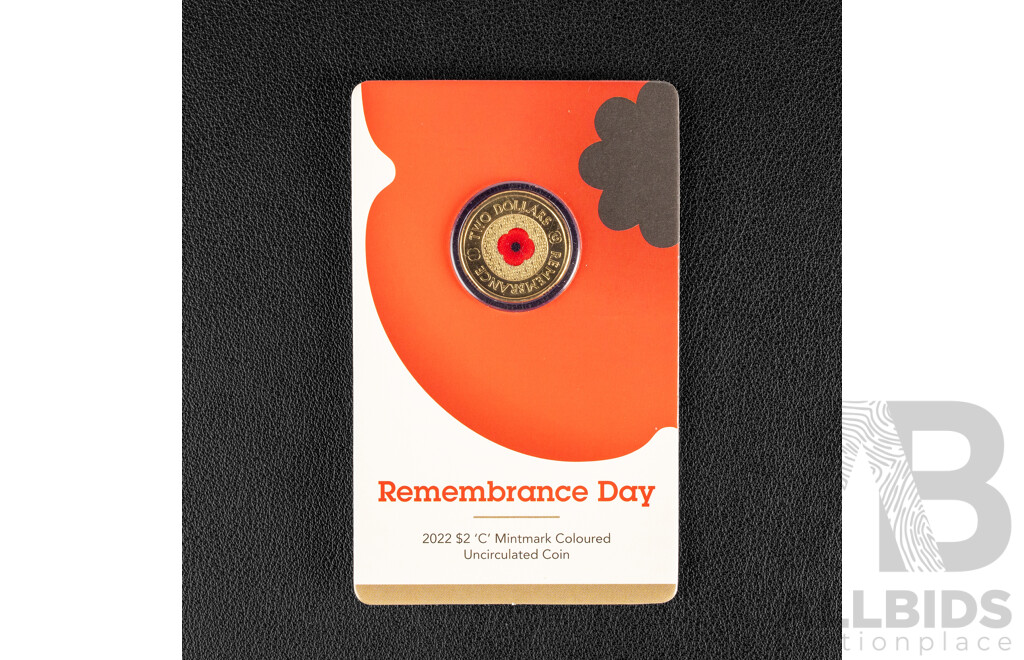 Australian RAM 2022 Two Dollar Coin, Remembrance Day 'Red Poppy' with C Mintmark