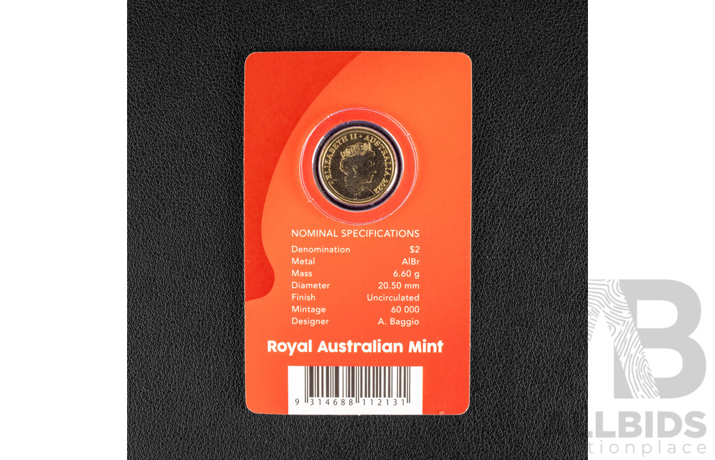 Australian RAM 2022 Two Dollar Coin, Remembrance Day 'Red Poppy' with C Mintmark