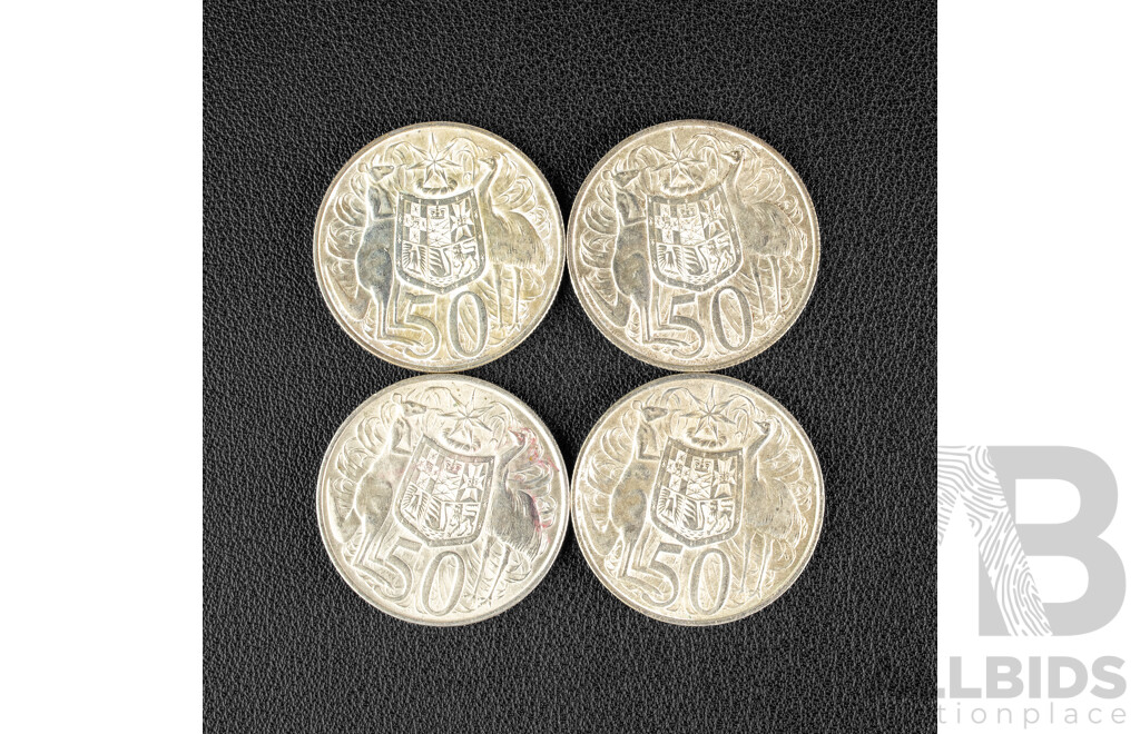 Four Australian 1966 Round Silver Fifty Cent Coins .800