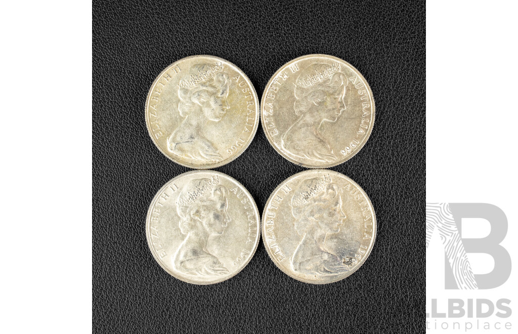 Four Australian 1966 Round Silver Fifty Cent Coins .800