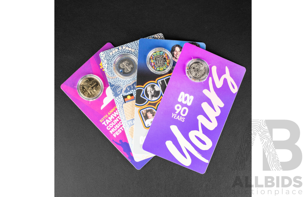 Four Australian RAM Commemorative Including Fifty Cents, 2024 Fifty Years of NAIDOC Committee, 2022 50th Anniversary Tamworth Country Music Festival, 2024 Count Down 50th Anniversary, Twenty Cent 2022 ABC 90 Years
