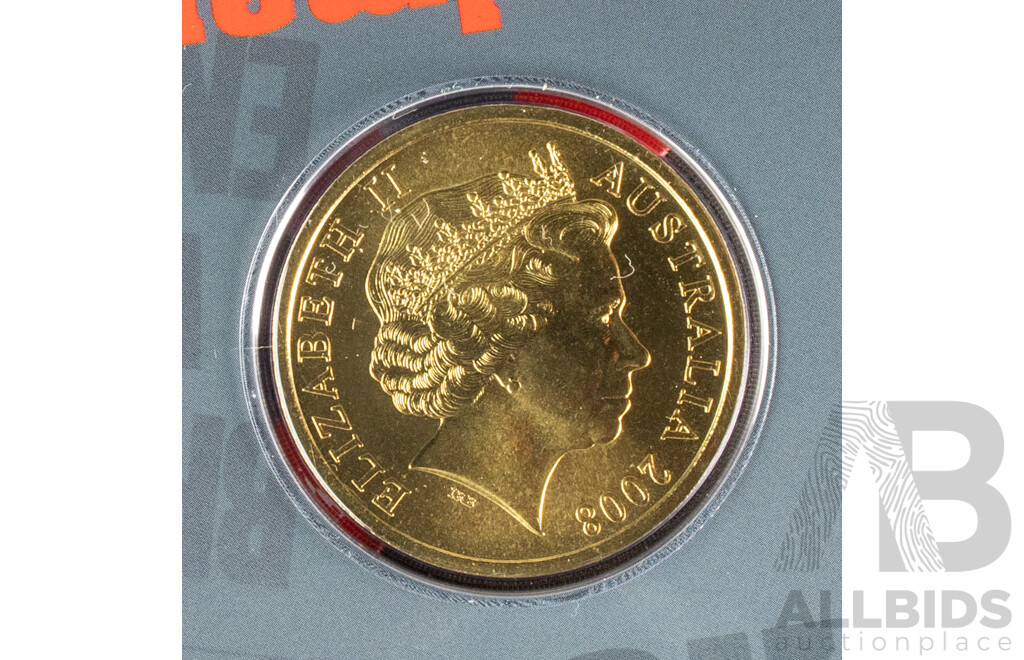 Four Australian RAM Commemorative Coins Including One Dollar 2025 60th Anniversary RAM Community Collectors, Two 2022 Mob of Roos ANDA Weedy Seadragon Privy Marked, 2008 Five Dollar Don Bradman 100th Anniversary