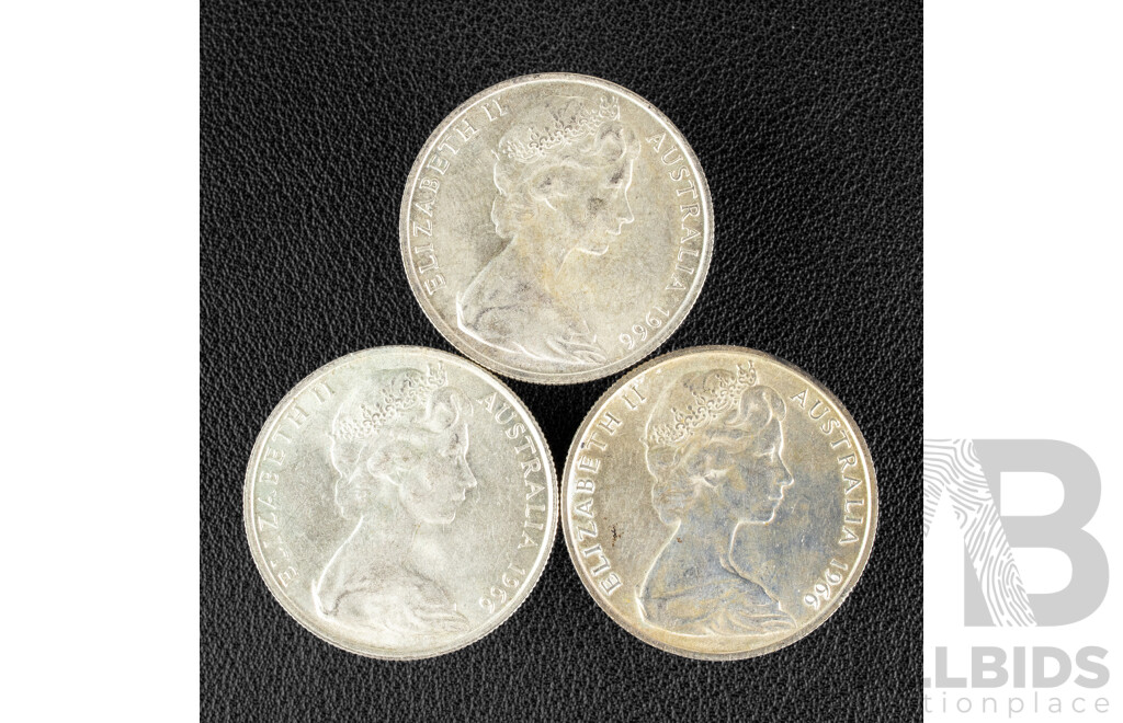 Three Australian 1966 Round Silver Fifty Cent Coins .800