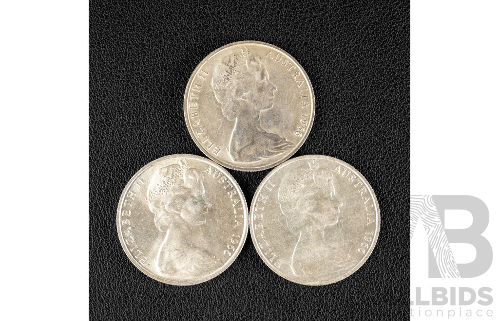 Three Australian 1966 Round Silver Fifty Cent Coins .800