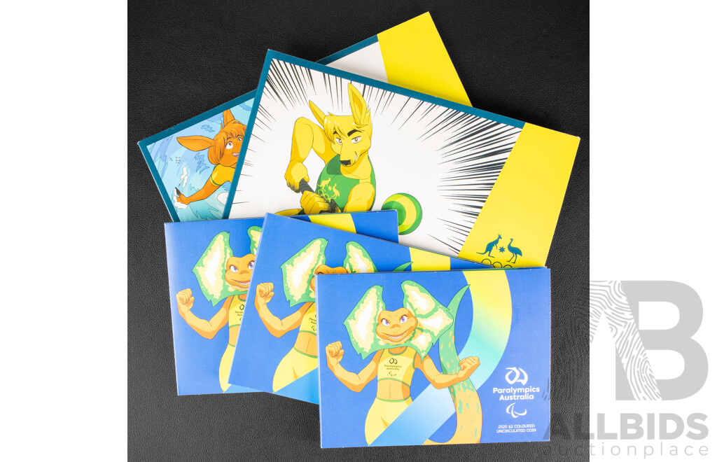 Australian RAM 2020 Commemorative Two Dollar Coins Including Two 2020 Coloured Two Dollar Sets, Unleash the Spirit and Three 2020 Two Dollars, Tokyo Paralympics,