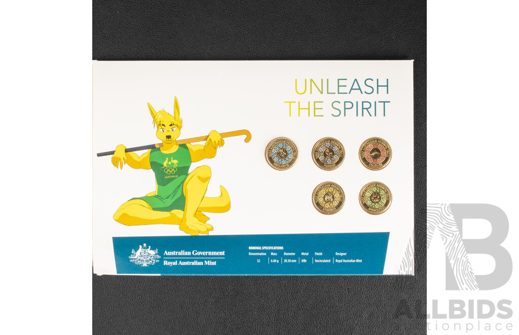 Australian RAM 2020 Commemorative Two Dollar Coins Including Two 2020 Coloured Two Dollar Sets, Unleash the Spirit and Three 2020 Two Dollars, Tokyo Paralympics,