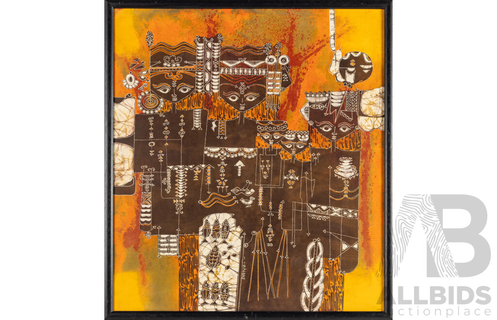 Priyo Oktaviano (20th Century, Balinese School), Earth, Spirit & Stream, Original Batik Dye on Cloth, 69H x 63W cm (frame)