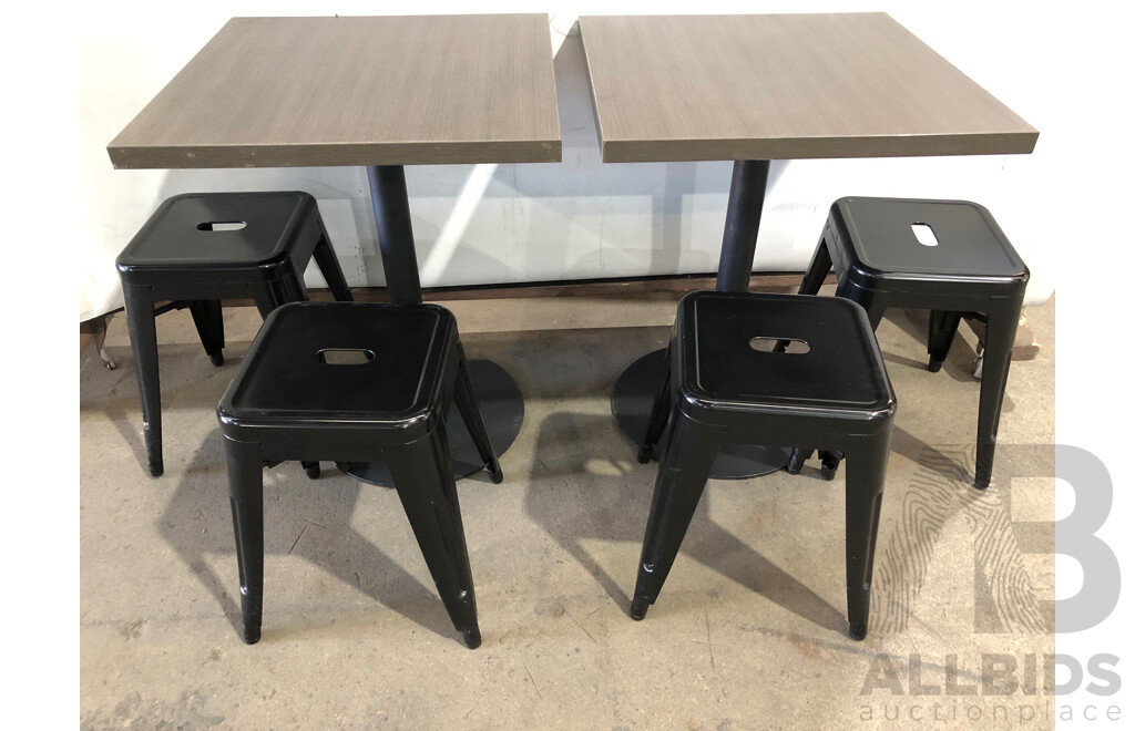 Two Cafe Tables and Four Stools