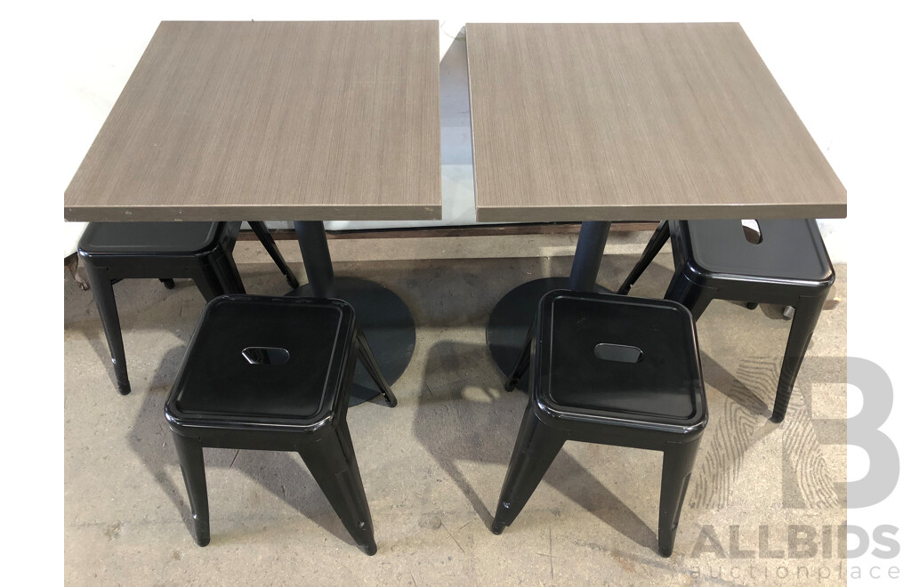 Two Cafe Tables and Four Stools
