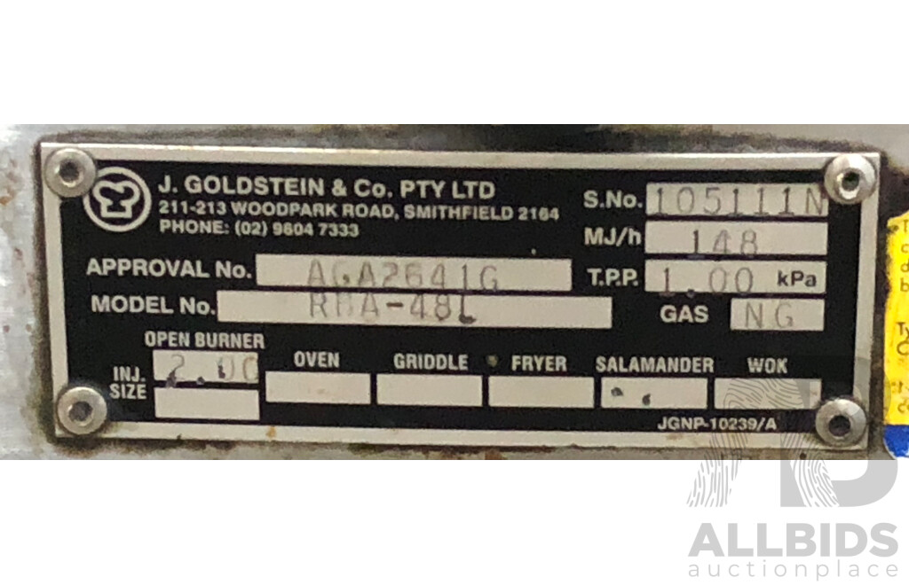 Goldstein Four Burner Natural Gas Char Broiler