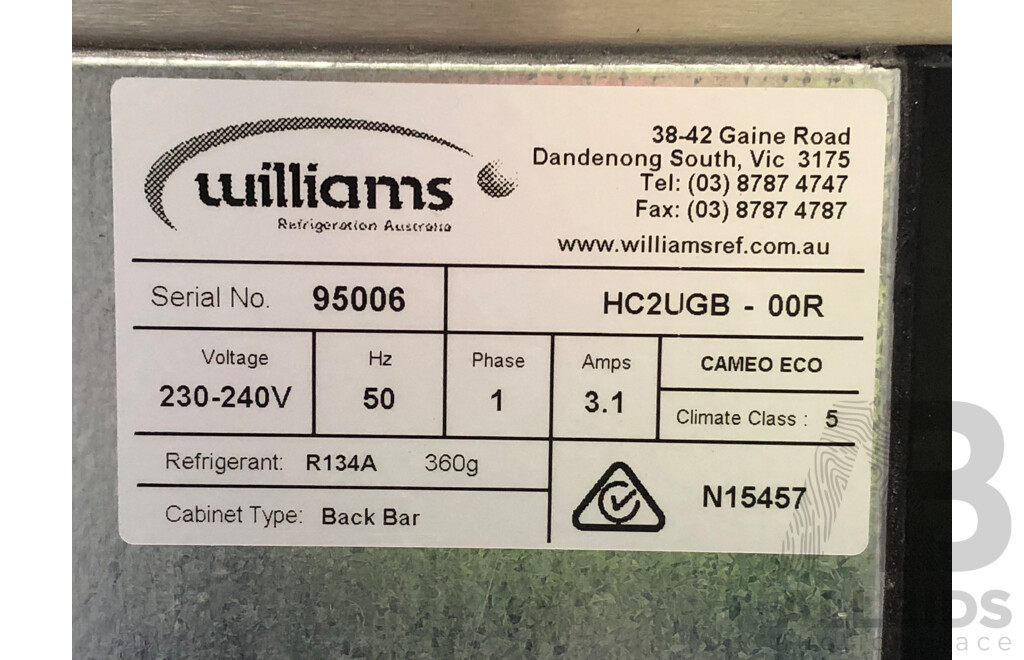 Williams Cameo Three Door Back Bar  Commercial Refrigerator
