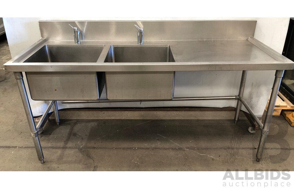 Brayco Commercial Stainless Steel Bench with Dual Sinks and Mixer Taps
