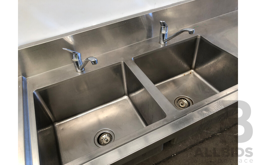 Brayco Commercial Stainless Steel Bench with Dual Sinks and Mixer Taps