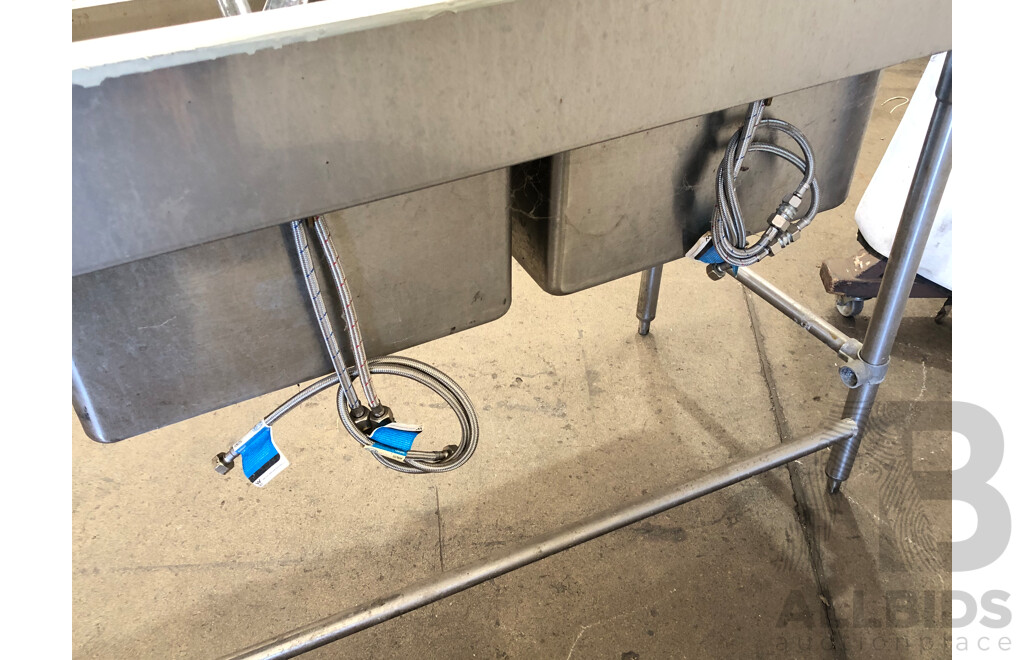 Brayco Commercial Stainless Steel Bench with Dual Sinks and Mixer Taps