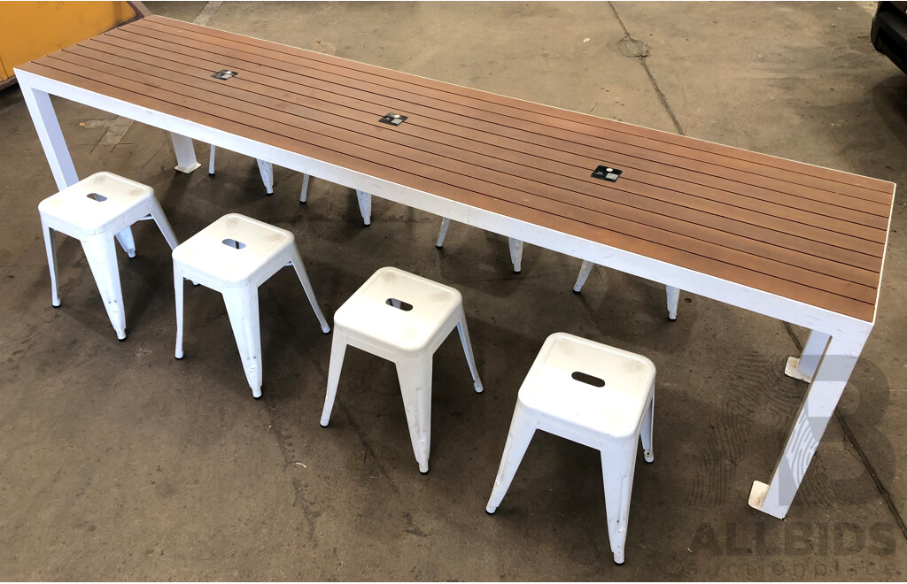 Two Outdoor Cafe Tables and Eight Stools