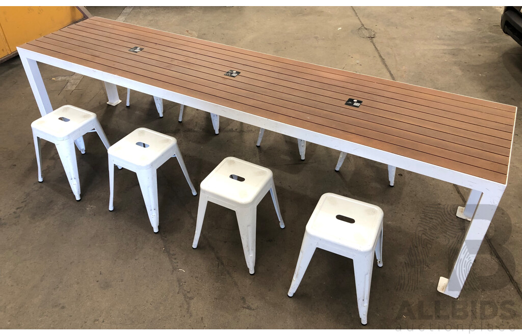 Two Outdoor Cafe Tables and Eight Stools