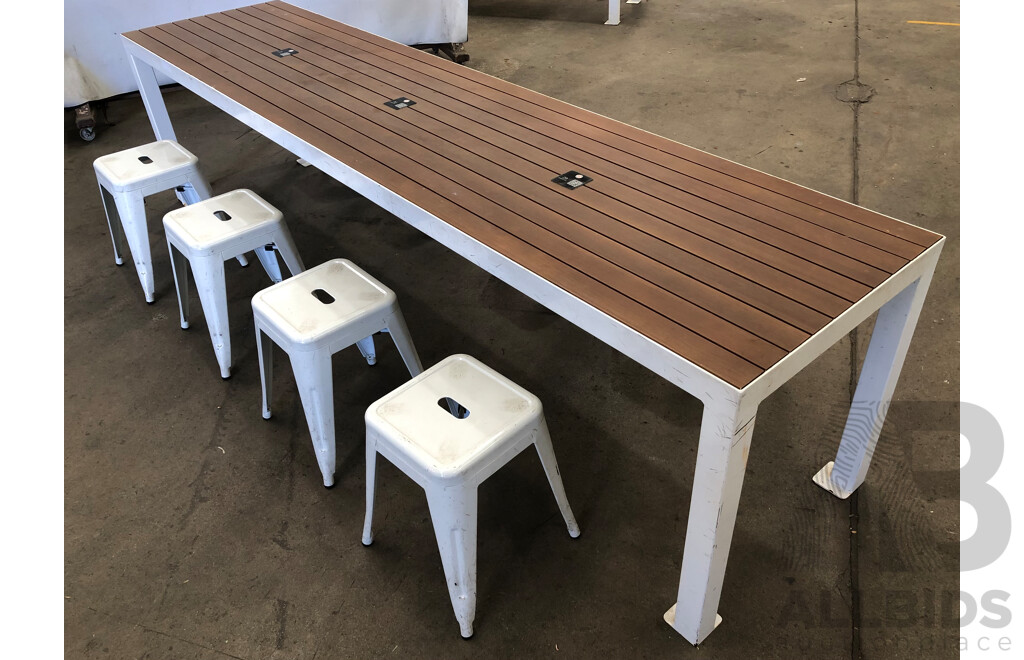 Two Outdoor Cafe Tables and Eight Stools
