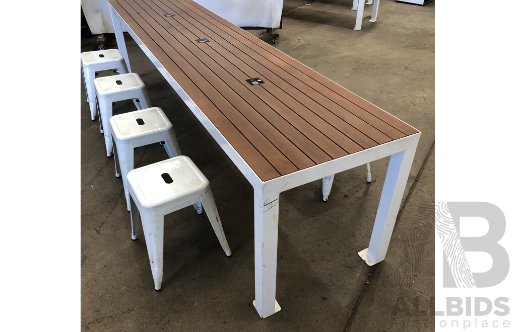 Two Outdoor Cafe Tables and Eight Stools